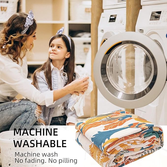 Boho Throw Blanket for Bed - 100% Pure Cotton Ultra Soft Rustic Quilt - Farmhouse Decor Bed Blankets, All Season Rustic Throw for Sofa Couch Chair(60"×80", Floral Bird)