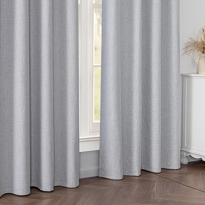 Blackout Curtains 108 Inches Long 2 Panels Set, 100% Black Out Textured Thermal Curtains, Grommet Light Blocking Drapes for Living Room Bedroom Luxury Decor(52W × 108L inch, Greyish White)