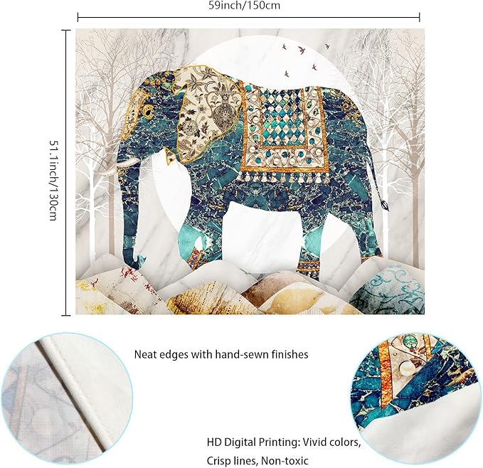 Elephant Tapestry, Forest Moon Tapestries, Bohemian Hippie Boho Trippy Indie Aesthetic Wall Tapestry, Watercolor Yoga Mystic Vintage Wall Hanging, Home Decor for Bedrooms Living Rooms Dorm Studios