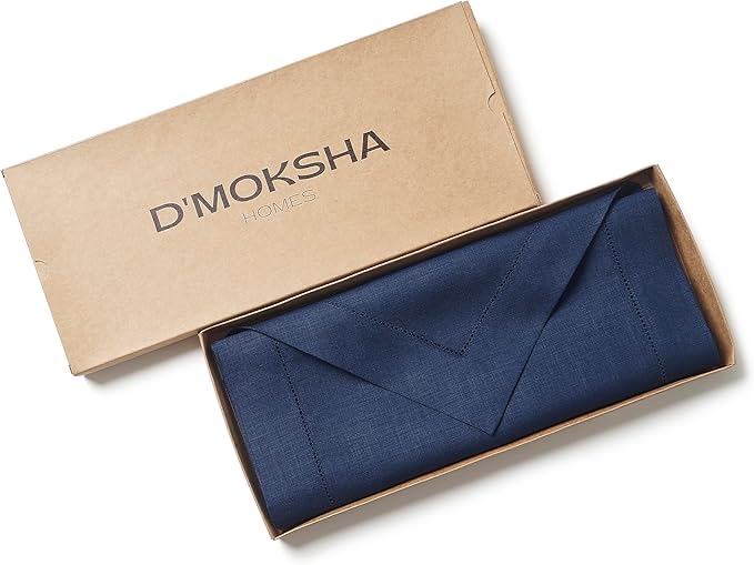 D'Moksha Homes Navy Blue Linen Table Runner 108 Inches Long - 100% Pure Linen Diamond Table Runner 14 x 108 Inch for Dining, Fall and Halloween - Machine Washable