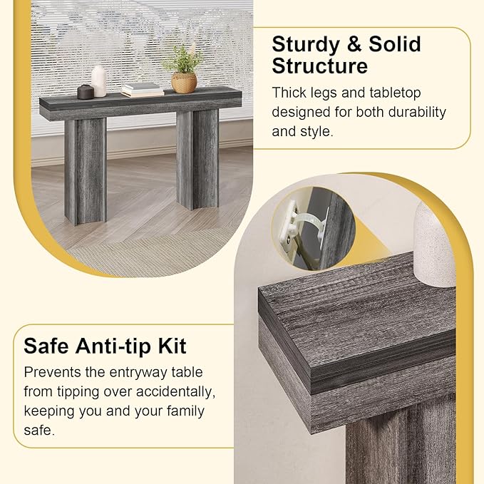 55Inch Farmhouse Console Table,Wooden Rectangular Sofa Table Behind The Couch,Entryway Console Table with Storage for Living Room, Hallway,Entrance (Grey)