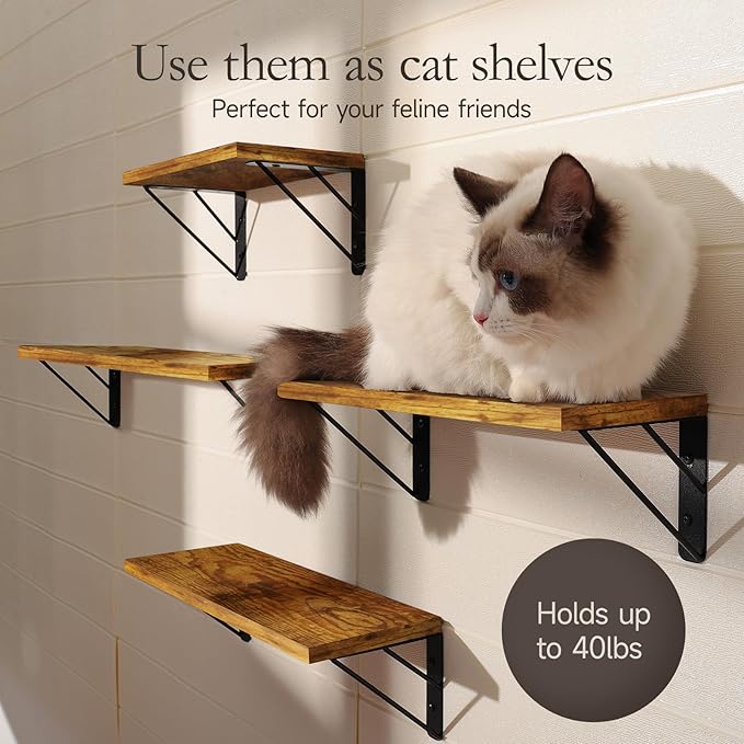 BAYKA Wall Shelves for Bedroom Decor, Floating Wall Shelves for Living Room Kitchen Storage, Wall Mounted Rustic Wood Floating Shelves for Kids Books, Corner Shelf for Bathroom(Rustic Brown，Set of 4)