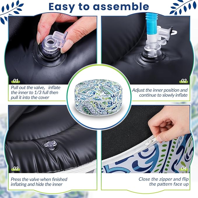 1 Pack Outdoor Inflatable Ottoman Waterproof Inflatable Pouf Foot Rest with Handle D21 x H9 Portable Outdoor Foot Rest for Patio Garden Camping or Home