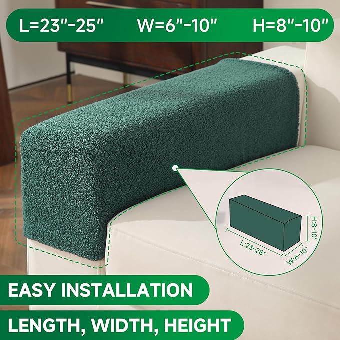Couch Cushion Covers for Sectional Sofa, Stretch Soft Sofa Slipcovers Washable Wear-Resistant Universal Furniture Protector for Living Room(1 Piece Armrest Cover, Green)