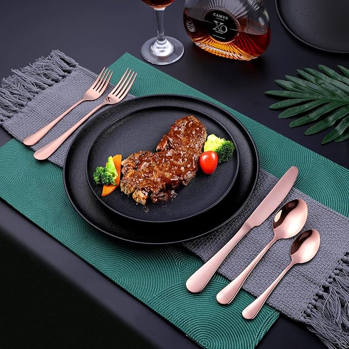 Copper/Rose Gold Silverware Set, OGORI 40-Piece Stainless Steel Flatware Set, Kitchen Utensil Set Service for 8, Mirror Polished Tableware Cutlery Set for Home and Restaurant, Dishwasher Safe