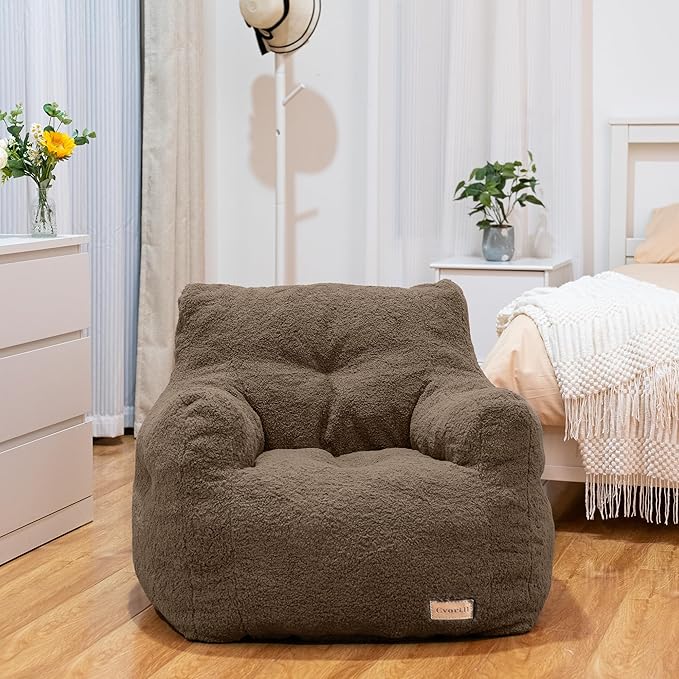 Bean Bag Chair with Filler, Bean Bag Sofa with Tufted Soft Stuffed Filling, Fluffy and Lazy Sofa, Comfy Cozy BeanBag Chairs with Memory Foam for Dorm, Apartment, Living Room (Brown)