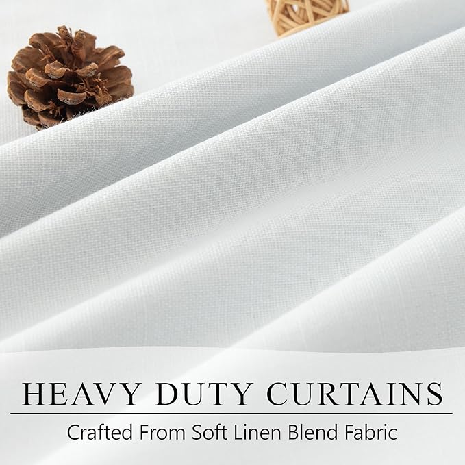 Blackout Curtains 68 Inches Long 2 Panel Thermal UV Heat Blocking White Linen Textured Black Out Drape for Nursery Bedroom Living Room Energy Saving Noise Reducing Boho Farmhouse Vintage 68 Length