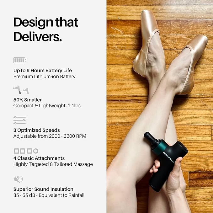 Ekrin Athletics Bantam Mini Massage Gun - Compact Deep Tissue Muscle Massager with Adjustable Speeds & 4 Attachments - Long Battery Life, Lightweight, Travel Friendly