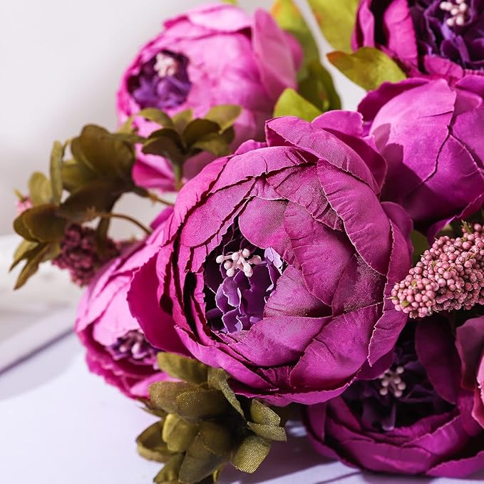Duovlo Fake Flowers Vintage Artificial Peony Silk Flowers Wedding Home Decoration,Pack of 1 (Purple)