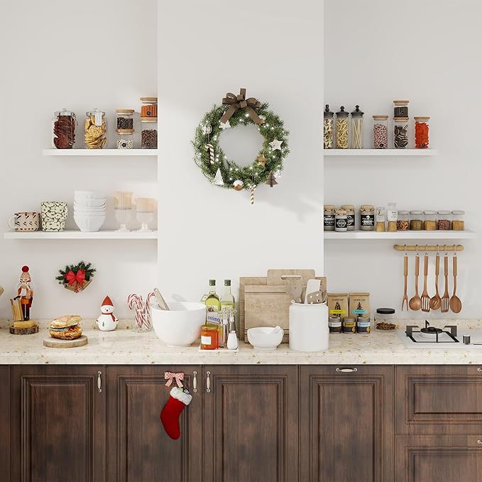 Floating Shelves for Wall, 40 Inch Floating Shelves for Home Decor, Wall Mounted Rustic Wood Shelves, Bathroom, Hanging Deep Shelf for Bedroom, Living Room, Kitchen (White, Set of 2)