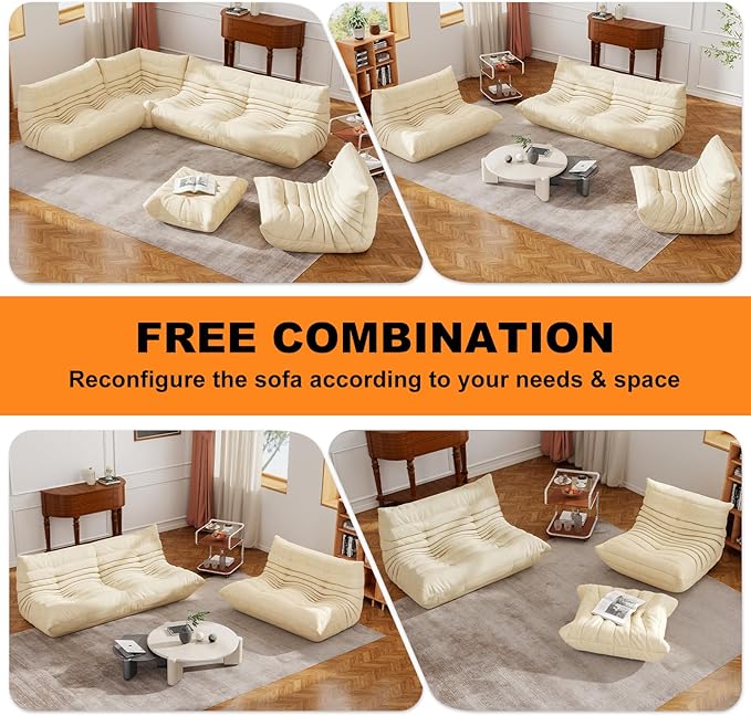 Full Foam Corner Chair – Comfortable Floor Couch for Adults, Waterproof Upholstery, Armless Fireside Lounge Chair for Living Room, Apartment, or Office (White)