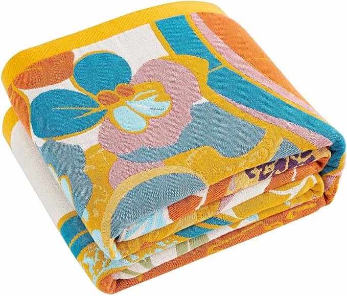 Boho Throw Blanket, Lightweight Blankets for Summer, 100% Cotton Bohemian Decorative Throw Blanket, 50"x60" Reversible Muslin Breathable Woven Farmhouse Blankets Quilt,