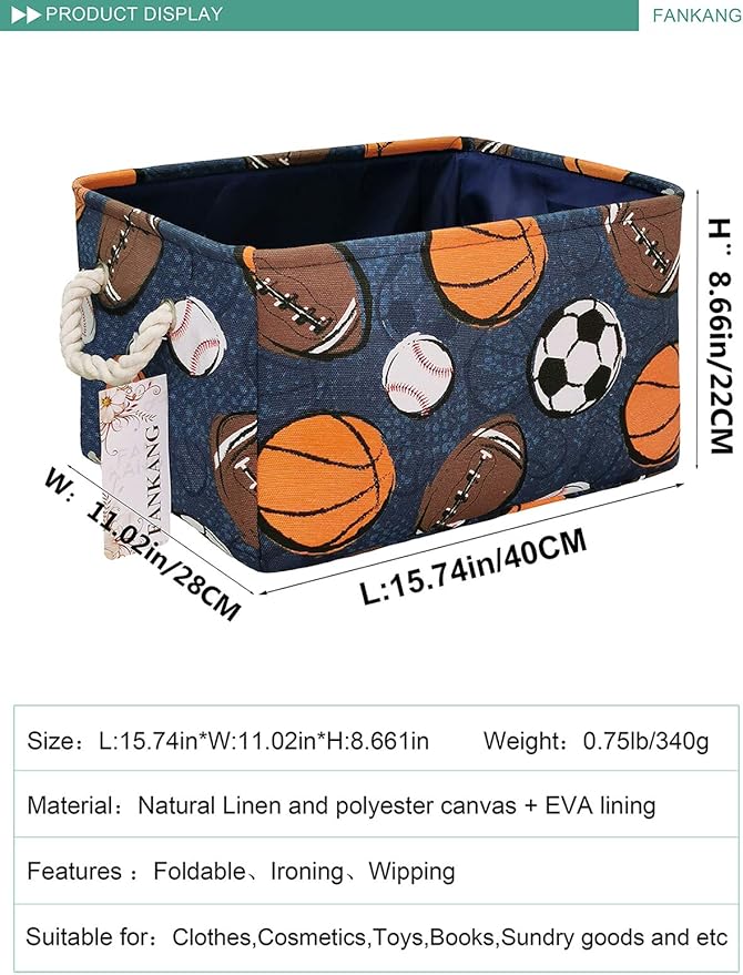 FANKANG Rectangular Laundry Basket Nursery Storage Fabric Storage Bin Storage Hamper,Gift Baskets(Navl-ball game)