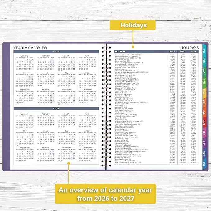 Appointment Book/Planner 2026 - Weekly Appointment Book 2026, January 2026 - December 2026, 8.26"x 11.4", Daily/Hourly Planner with Tabs, 15 Minutes, Wirebound - Purple