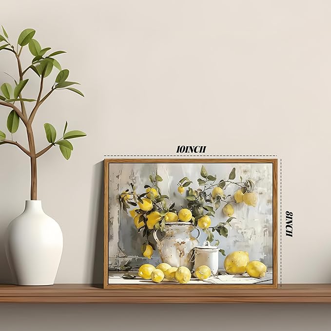 Framed Lemon Kitchen Wall Decor for Dining Room - Vintage Mustard French's Yellow Lemon Kitchen Wall Art, Rustic Oil Paintings Posters Prints for Bathroom Living Room Bedroom 8x10 inch