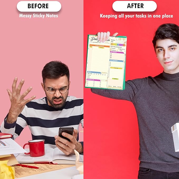 Daily planner notepad - Undated Daily Planner 52 Sheets 8.5" X 11" Daily for To-Do Lists, Habit Tracking, Academic Scheduling, and Productivity Goals - Perfect for Work, Home, and Office Organization| Rainbows