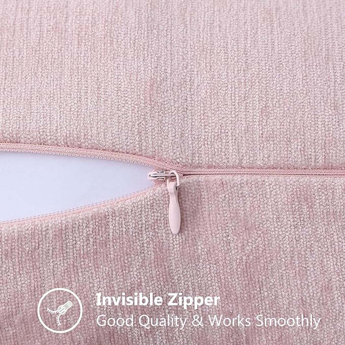 decorUhome Chenille Soft Throw Pillow Covers 24x24 Set of 2, Farmhouse Velvet Neutral Decorative Euro Pillow Covers with Stitched Edge for Couch Sofa Bed Home Decor, Blush Pink