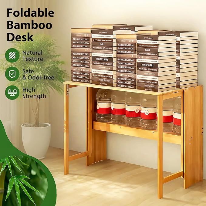 31.5" Bamboo Folding Desk,Space-Saving Computer Desk for Small Spaces, Foldable Study Table for Bedroom, Home Office, Dorm, Apartment（Natural）