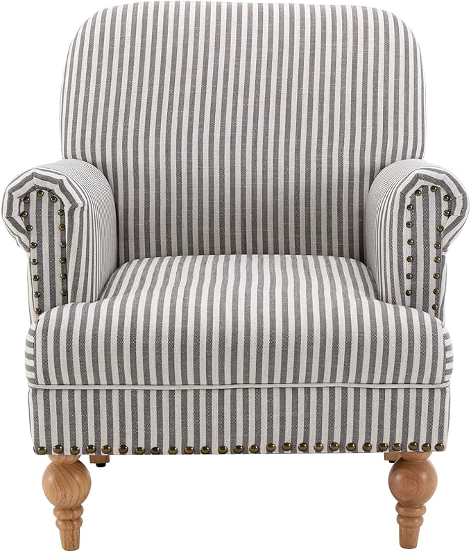chairus Linen Accent Chair for Living Room Upholstered Mid Century Modern Single Sofa Chair with Solid Wood Legs Comfy Reading Chair Armchair for Bedroom/Office Room/Recption/Lounge, Black Stripe