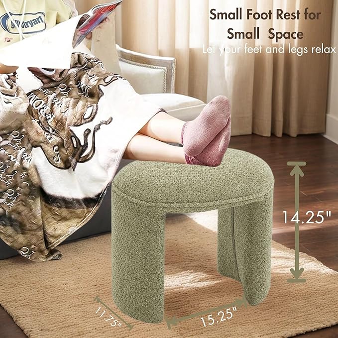 3-Piece 53" Comfy Upholstered Dining Bench with 2 Ottomans, Accent Waterfall Bench Modern End of Bed Entryway Bench Vanity Stool, Green Chenille