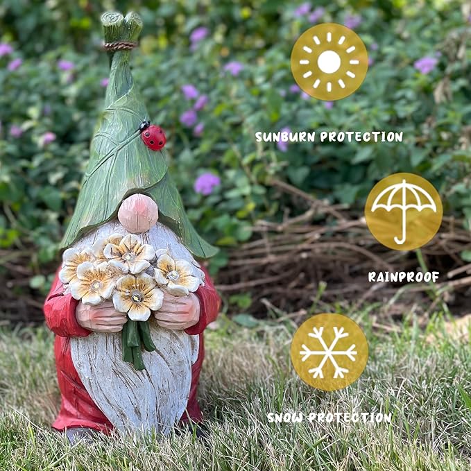 COWOS Garden Gnome Statue Outdoor Decor, Solar Garden Gnome Figurine Light, Resin Statues Sculpture for Patio Yard Lawn Outdoor Decorations