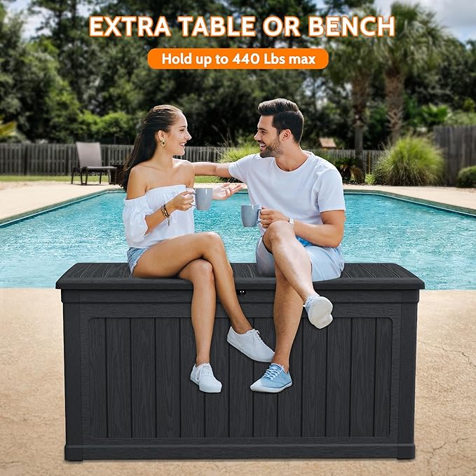 260 Gallon Double-Wall Resin Deck Box - Lockable Waterproof Outdoor Storage Box, 1000lbs Capacity & Doubles as Seating for Patio Furniture - Garden Tools, Pool Accessories (Black)