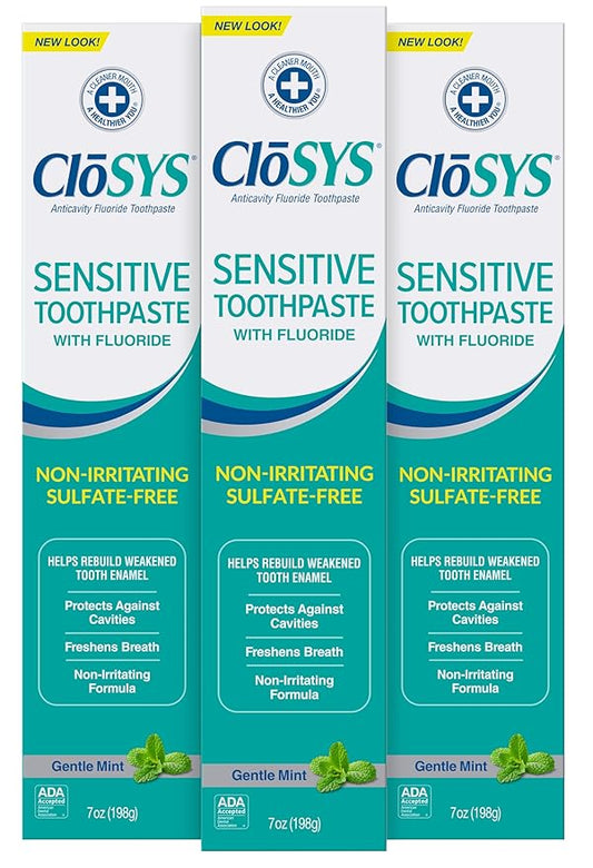 CloSYS Fluoride Toothpaste, 7 Ounce (Pack of 3), Gentle Mint, Whitening, Enamel Protection, Sulfate Free