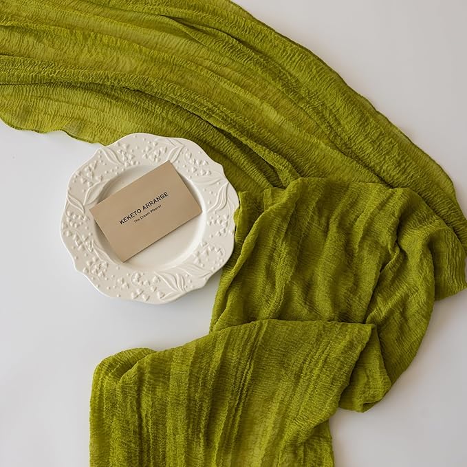 6pcs Moss Green Cheesecloth Table Runner Gauze 120 Inch 10 FT Rustic Boho Cheese Cloth Runner for Wedding Baby Shower Bridal Shower Birthday Party Long Sheer Home Decorations