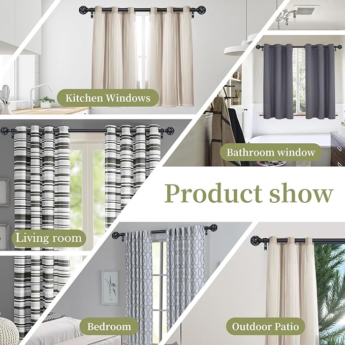 Black Adjustable Curtain Rods for Windows:Farmhouse Heavy Duty Curtain Rod for Bedroom Living Room,Boho Decorative Rustic Drapery Rods with Vintage Coastal Finials,Matte Black 2 Pack 36-88"