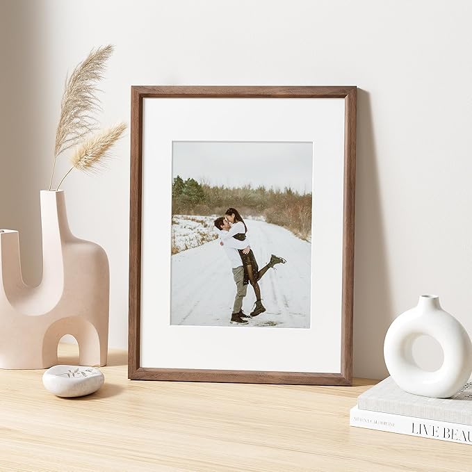 12x16 Picture Frame Set of 4 Natural Solid Walnut Photo Frames with 8.5x11 Removable Mat Wall Hanging Large Handcrafted Frame with HD Plexiglass Wall and Tabletop Display Large Poster Frame