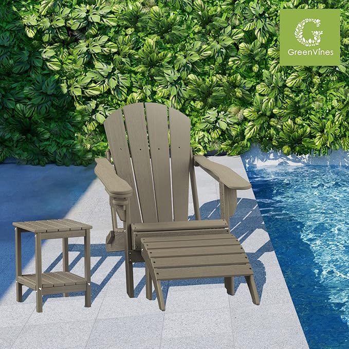 GREENVINES Adirondack-Ottoman | Wood Grain | HDPE Plastic | Outdoor Footrest | All Weather | Foot Rest | Foot Stool | Desert Brown | for Adirondack Chair