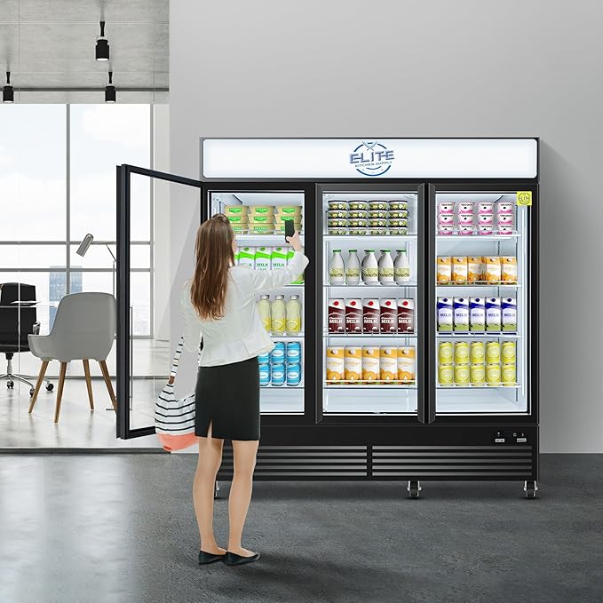 Commercial 3-Door Display Refrigerator, 49.8 cu.ft, LED Lighting, Dynamic Cooling, ETL Listed, Black GDC-42