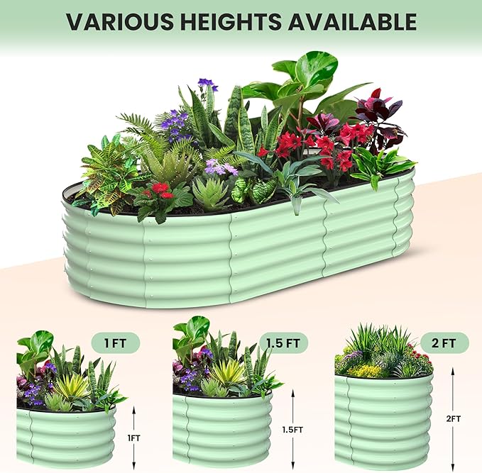 2 Pcs 6x3x2ft Oval Raised Garden Bed, Galvanized Raised Beds,Open-Ended Base Metal Raised Planter Beds,Garden Bed Outdoor,Planter Raised Boxes for Vegetables, Flowers,Tool-Free Asse,Green