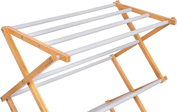 BirdRock Home Wooden Clothes Drying Rack | 3-Tier Foldable Bamboo Laundry Stand | Water-Resistant, Fully Assembled, Collapsible Indoor/Outdoor Dryer for Hanging Clothes | Grey