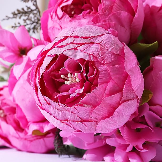 Duovlo Springs Flowers Artificial Silk Peony Bouquets Wedding Home Decoration,Pack of 1 (Spring Peach Pink)