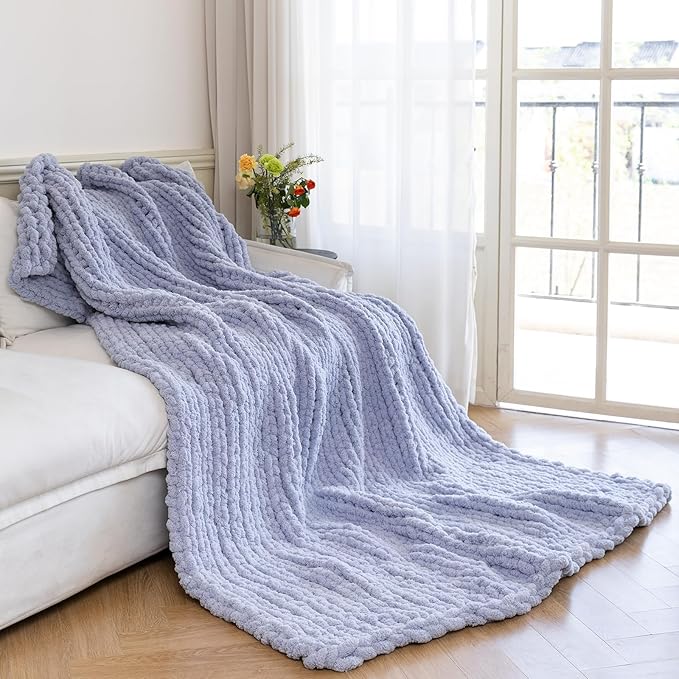 Chunky Knit Blanket - Luxury Soft Cozy 50 * 60 Throw Blanket,100% Woven Blanket Rope Knot Throw Blanket for Couch, Sofa, Home Decor, Gift - Machine Washable（Grey）