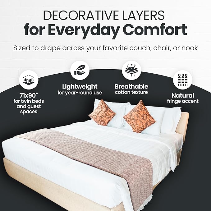 Gold Case Throw Blanket for Bed – 100% Recycled Turkish Cotton Bed Blanket – Decorative Throw Cotton Blankets for Living Room & Bedroom – Woven Twin Blankets - 71x90 - Grey