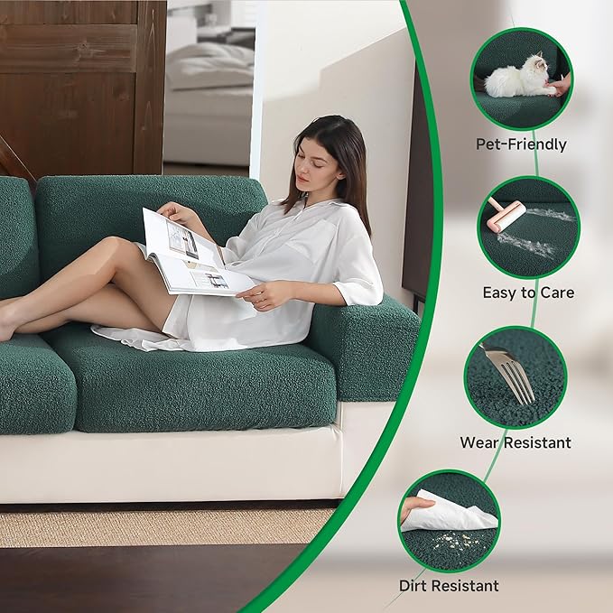 Couch Cushion Covers for Sectional Sofa, Stretch Soft Sofa Slipcovers Washable Wear-Resistant Universal Furniture Protector for Living Room(1 Piece Armrest Cover, Green)