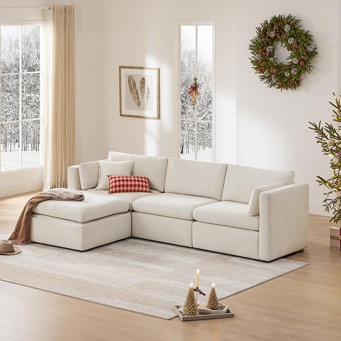 CHITA Oversized Modular Sectional Sofa, FSC Certified L Shaped Sectional Couches for Living Room, 112 inch Width,4 Seat Modular Sofa with Storage Ottoman, Linen