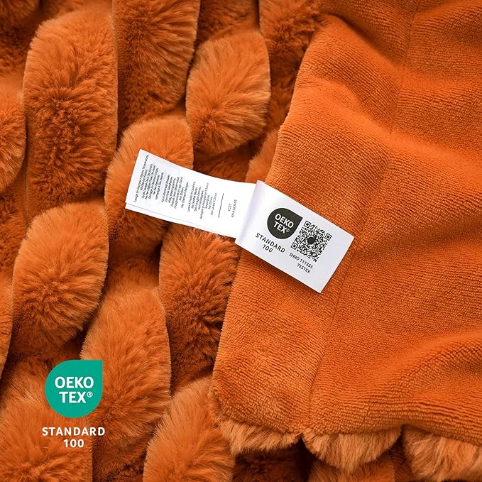 Cozy Bliss Fall Harvest Faux Fur Throw Blanket for Couch, Cozy Warm Plush Striped Blanket for for Decorating Couch Sofa Bedroom Living Room,60 * 80 Inches Burnt Orange