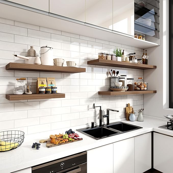 36 Inch Floating Shelves, 12 Inch Deep Floating Shelves for Wall, Floating Shelf with Invisible Brackets, Deep Shelves for Bathroom, Bedroom, Living Room, 2 Pack, Walnut