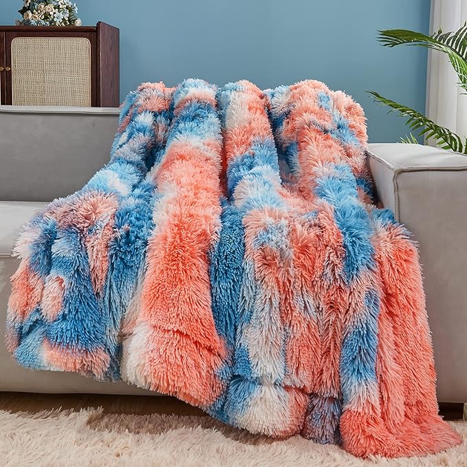 GONAAP Fuzzy Faux Fur Throw Blanket Tie-dye Sunset Super Soft Cozy Plush Fuzzy Shaggy Blanket for Couch Sofa Bed (Tie-dye Sunset, Throw(50"x60"))