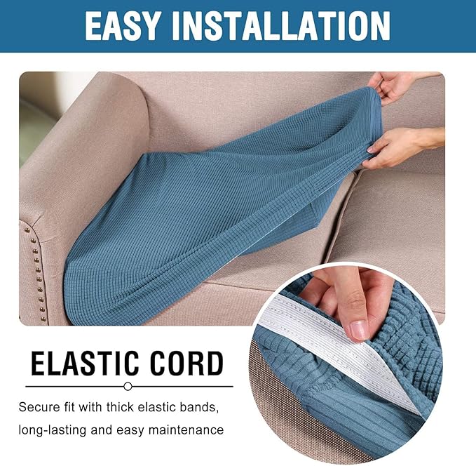 H.VERSAILTEX Super Stretch Individual Seat Cushion Covers - Sofa & Couch Cushion Slipcover Sets - Thick Jacquard Textured Twill Fabric (2 Piece Large, Dusty Blue)