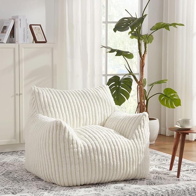 Giant Bean Bag Chairs for Adults with Filling Plush Fluffy Bean Bag Chairs for Teens with Armrests Comfy BeanBag Lazy Couch Sofa Chair for Bedroom Living Room Reading