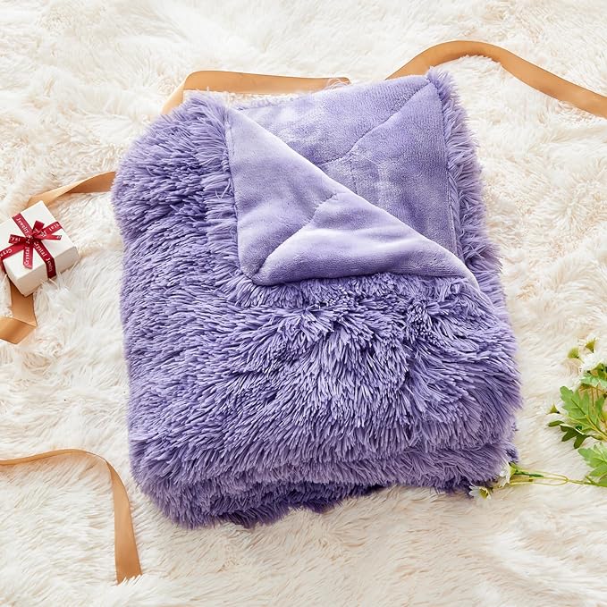 GONAAP Fuzzy Faux Fur Throw Blanket Twin Size Lavender Super Soft Cozy Plush Fuzzy Shaggy Blanket for Couch Sofa Bed (Lavender, Twin(60"x80"))
