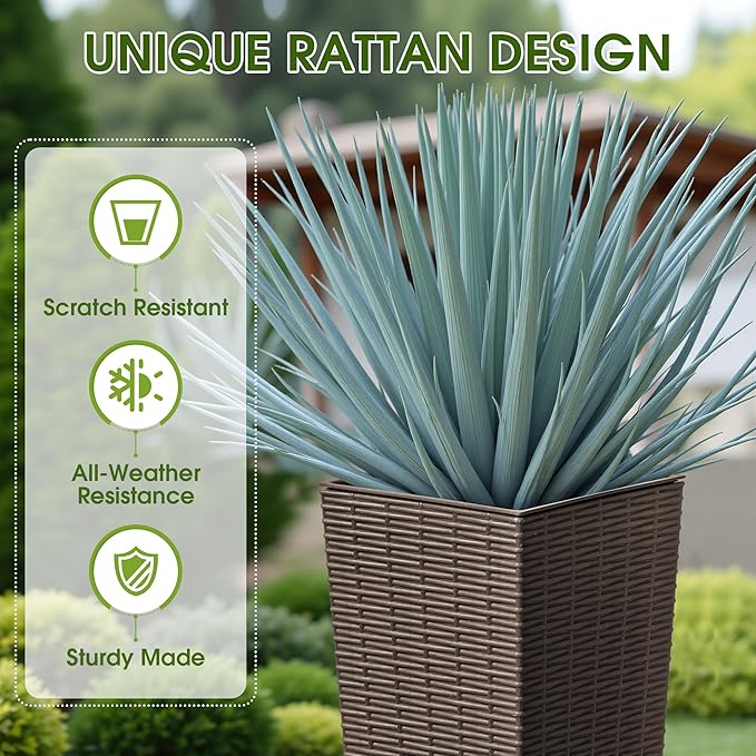 Devoko Resin Tall Planters for Outdoor Plants Set of 2, Large Taper Outdoor Planter Pots with 4 Drainage Holes, Flower Pots Modern Decor for Porch, Patio, Backyard, Home Garden (Brown, 24")