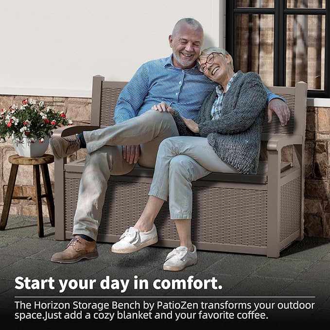 80 Gallon Storage Bench Deck Box Waterproof Lockable,Outdoor Storage Furniture for Patio,Garden and Cushions(Gray)