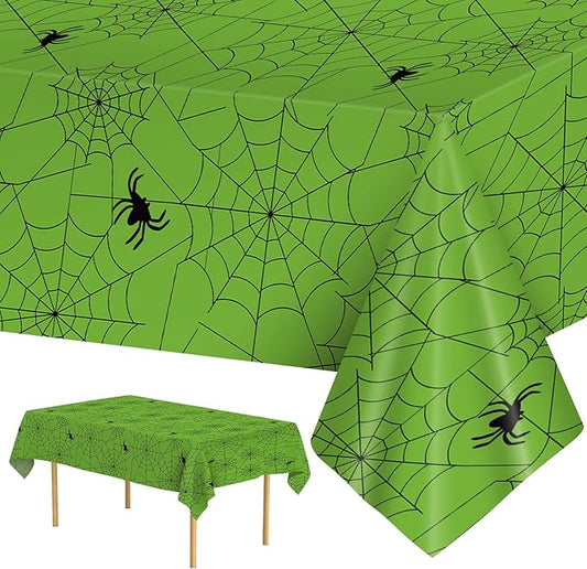2 Pcs Halloween Tablecloth - Plastic Halloweens Spider Webs Table Cloth, Green Disposable Rectangle Spiderweb Table Cover for Halloween Party Decorations Supplies Favors Tables Decor, 108 x 54 Inch