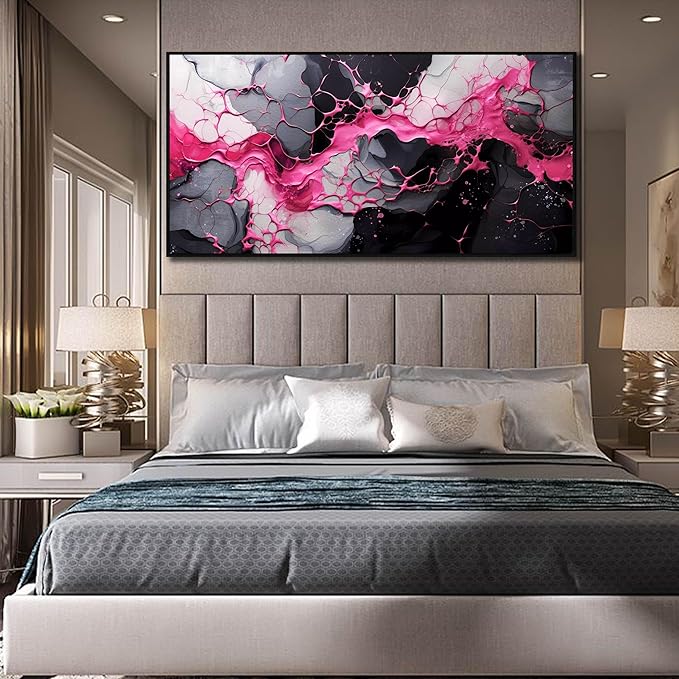 Abstract Wall Art for Living Room, Pink Canvas Wall Decor for Bedroom, Framed Picture Print, Large Size 59x29 Inches