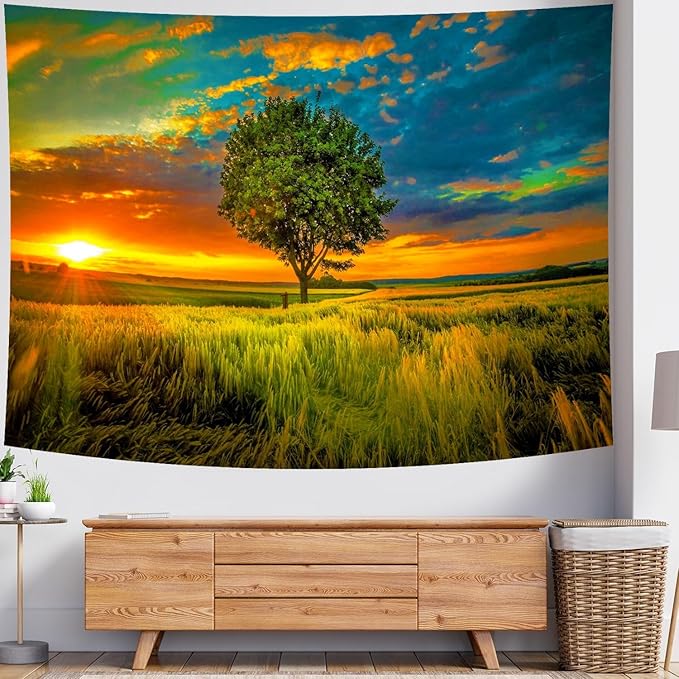 Delur Sunset Tree of Life Tapestry Forest Nature Landscape Wall Hanging Tapestry Scenic Tree Woodland Natural Sunrise Headboard for Bedroom Living Room Home Decor (59.1" x 78.7")